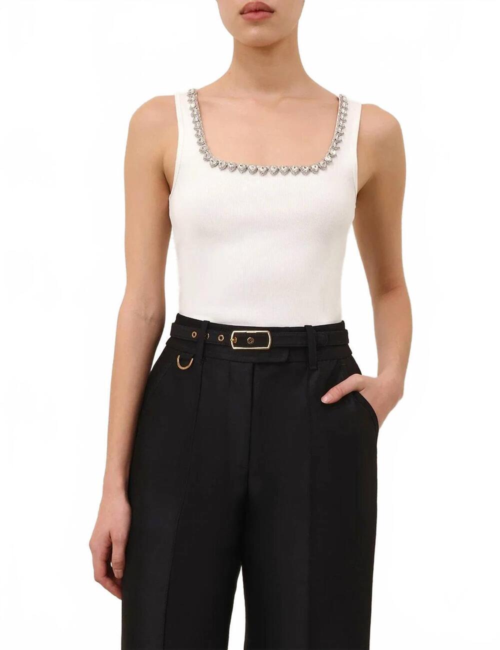 NEW ZIMMERMANN embellished tank top in ivory